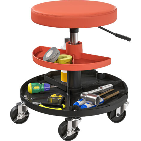 HOMCOM Rolling Mechanic Stool, 135kg Capacity Workshop Stool, Yellow