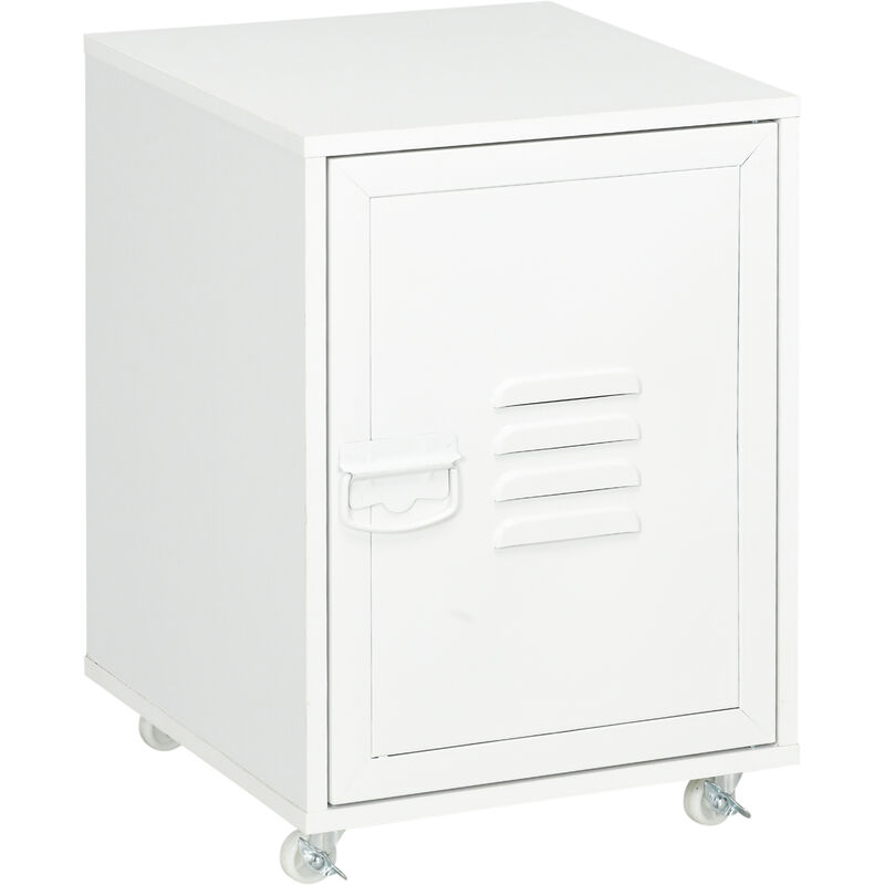 Rolling Storage Cabinet Mobile File Cabinet With Adjustable Shelf, Wheels & Metal Door for Home Office, Bedroom Living Room, White - Homcom