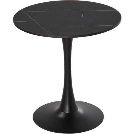main image of "HOMCOM Round Dining Table Stylish Bistro Home Furniture w/ Metal Base Black"