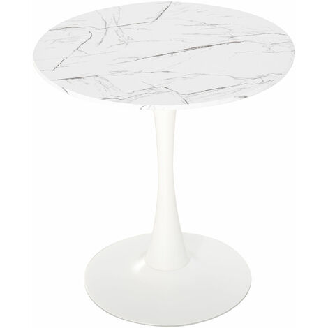 main image of "HOMCOM Round Dining Table Stylish Bistro Home Furniture w/ Metal Base White"