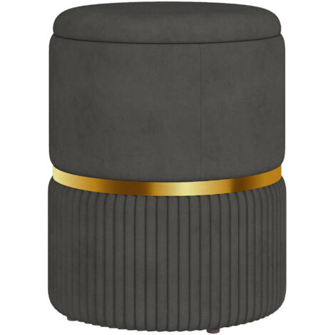 HOMCOM Round Pouffe, Storage Footstool with Cushioned Top, Hidden Space Grey