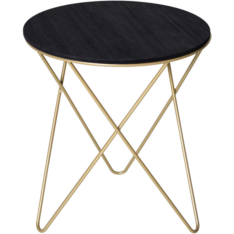 HOMCOM Round Side Coffee Table Sophisticated Elegant MDF Black Gold Tone