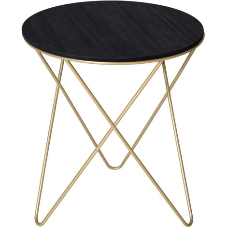 main image of "HOMCOM Round Side Coffee Table Sophisticated Elegant MDF Black Gold Tone"