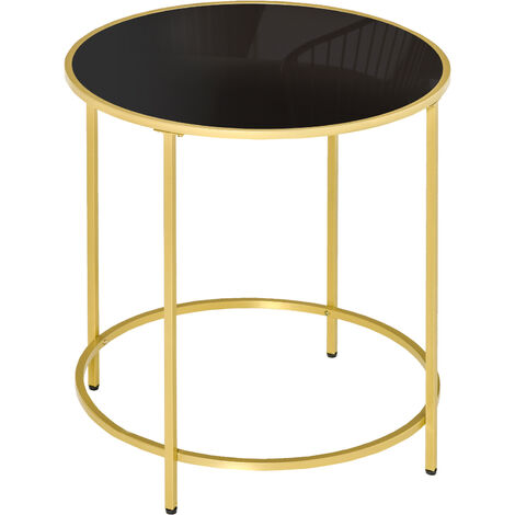 main image of "HOMCOM Round Side Table Morden Coffee Tables with Gold Metal Base, Table with Tempered Glass Tabletop, for Living Room, Bedroom, dining room"