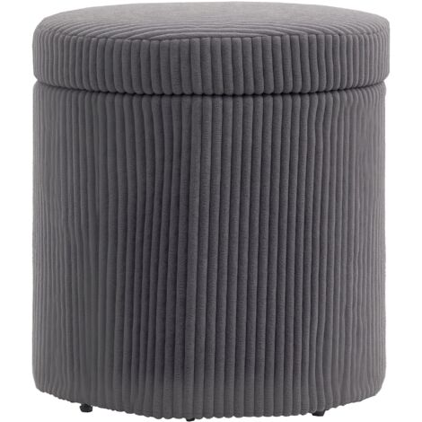 HOMCOM Round Storage Ottoman with Lid, Vanity Stool with Storage, Grey