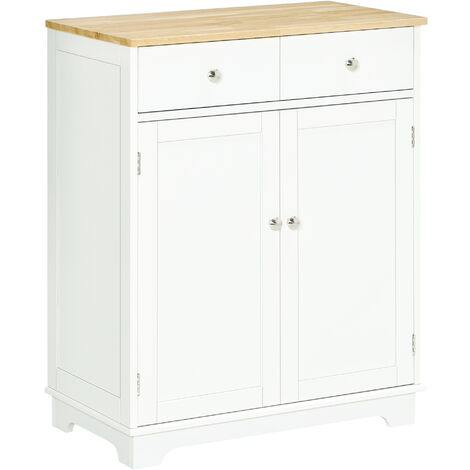 HOMCOM Rubber Wood Top Kitchen Cupboard Side Cabinet Island w/Adjustable Shelf