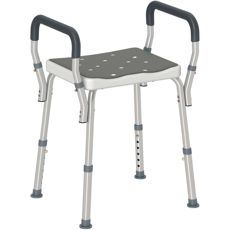 Rust-Free Aluminium Bath Chair with Adjustable Height, Grey - Homcom