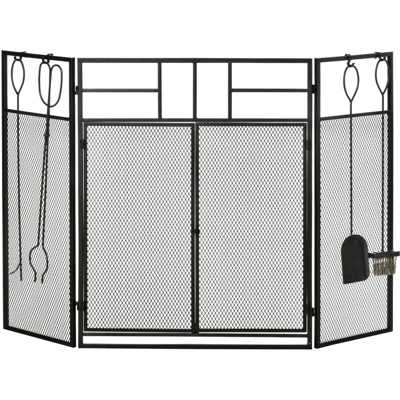

Homcom - Salvachispas Plegable Pantalla Protectora de Chimenea 3 Paneles con Doble Puerta 4 Herramientas y Ganchos Estructura de Metal 122x2x79 cm