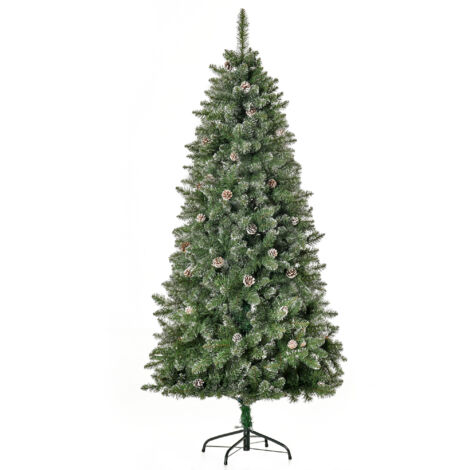 HOMCOM Sapin de Noël Artificiel Aspect enneigé 180H cm 50 Pommes de pin 718 Branches épines Imitation Nordmann Grand réalisme-Vert