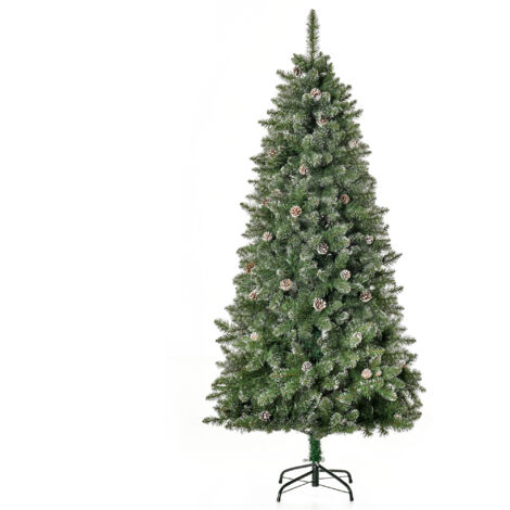 HOMCOM Sapin de Noël Artificiel Aspect Neigeux 180H cm 50 Pommes de Pin 718 Branches Imitation Nordmann Grand Réalisme