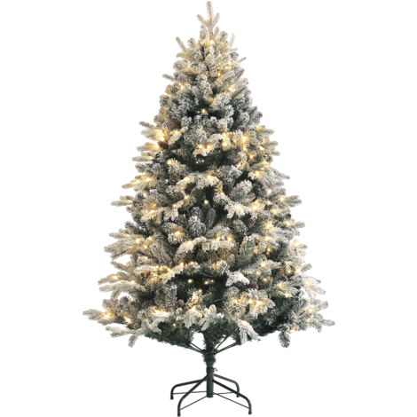 Homcom – Sapin de Noël artificiel LED enneigé 180 cm – 200 LEDs blanc chaud – 793 branches – Matériaux ignifuges – Socle en acier stable