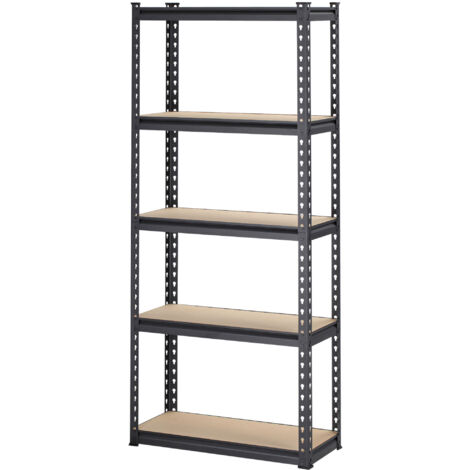 HOMCOM Scaffalatura Industriale a 5 Livelli in MDF e Acciaio con Ripiani Aperti e Regolabili, 70x30x167.5 cm