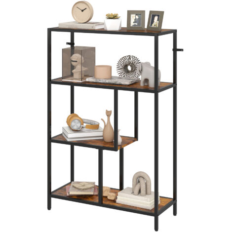 HOMCOM Scaffale 4 Ripiani Stile Industriale Legno e Metallo 77x30x116cm Marrone