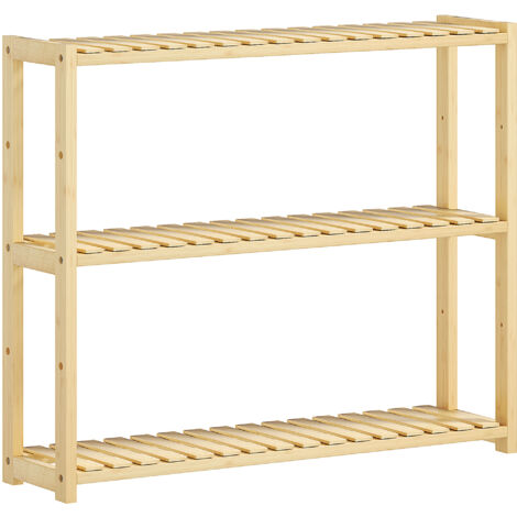HOMCOM Scaffale da Bagno a 3 Ripiani Regolabili in 5 Livelli, Mobile Contenitore in Bambù a Parete o a Terra, per Cucina, Soggiorno e Bagno, 60x15x50 cm, Color Legno
