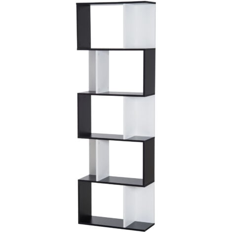 HOMCOM Scaffale Libreria a 5 Ripiani in Truciolato Bianco e Nero 60x24x184.5 cm