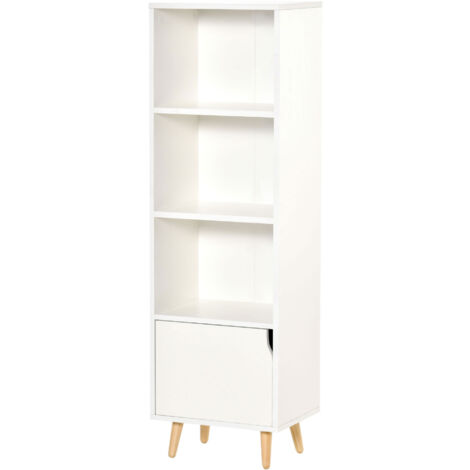 HOMCOM Scaffale Libreria con 3 Ripiani 1 Armadietto 40x30x129.5cm Legno Bianco
