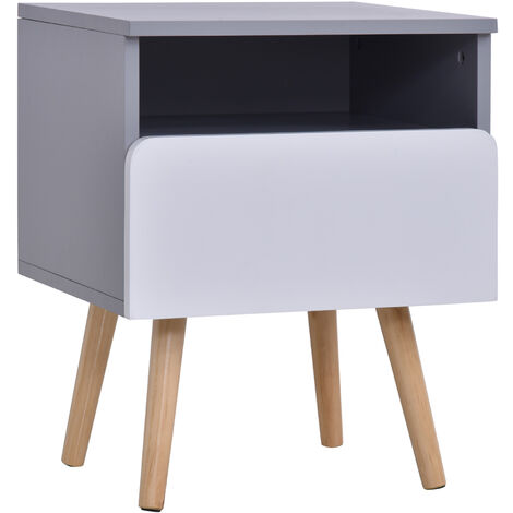 main image of "HOMCOM Scandinavian Style Bedside Table w/ Drawer Shelf Bedroom Storage Grey"