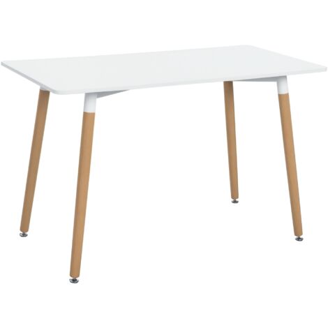 main image of "HOMCOM Scandinavian Style Dining Table Wood Legs Adjustable Feet Elegant White"