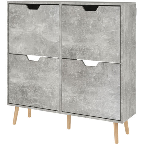 HOMCOM Scarpiera Moderna con 4 Cassetti Ribaltabili in Legno Grigio