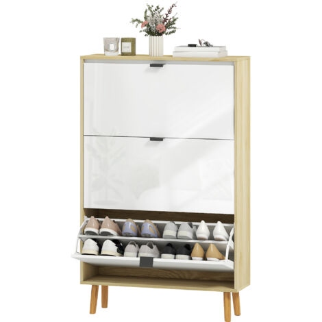 HOMCOM Scarpiera Moderna Slim 3 Cassetti Ribaltabili 24 Paia di Scarpe Bianco