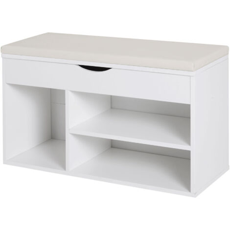 Homcom Scarpiera Panca con Sedile Imbottito Ribaltabile da Ingresso Legno 80x30x47cm Bianco