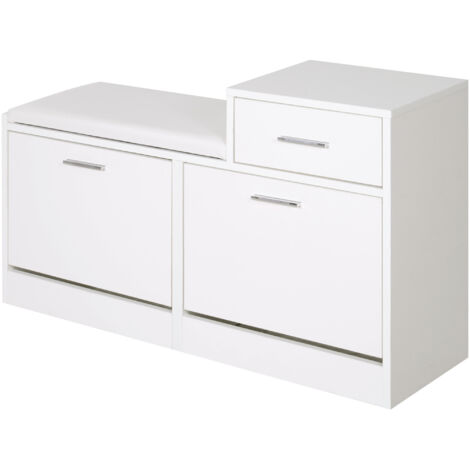 Homcom Scarpiera Portascarpe Robusta Design Moderno 6 Paia di Scarpe Sedile con Cuscino da Ingresso in Legno Truciolato 94,5 x 57 x 30 cm Bianco