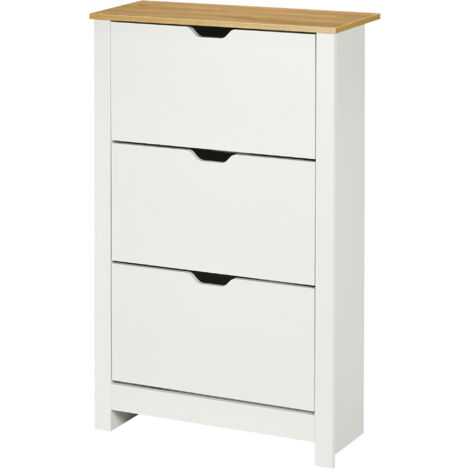 HOMCOM Scarpiera Slim 3 Cassetti per 18 Paia Scarpe e Ripiani Regolabili Bianco