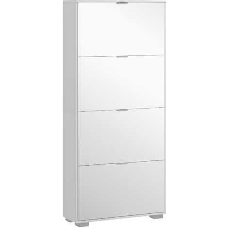 HOMCOM Scarpiera Slim con Specchio e 4 Cassetti per 24 Paia di Scarpe Bianco