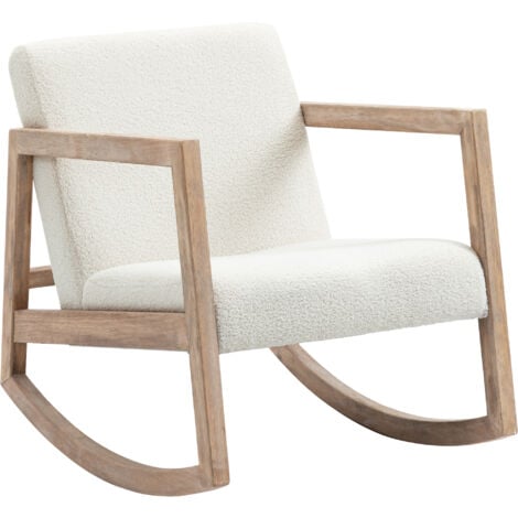 HOMCOM Schaukelstuhl mit Holzrahmen gepolstert Relax Stuhl Sessel Stuhl Wohnzimmersessel Lounge mit gepolsterter Sitzfläche Kautschukholz Cremeweiß 60 x 81 x 71 cm
