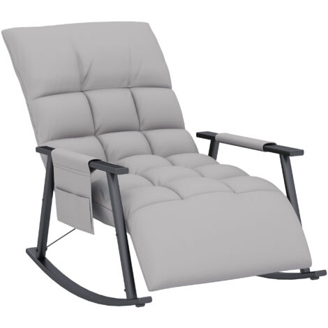 HOMCOM Schaukelstuhl Schaukelsessel mit Rückenlehne, Stahlkufen, Sessel, Relaxsessel mit Mikrofasertuch Schwingsessel Relaxstuhl für Wohnzimmer, Schlafzimmer, Balkon Grau