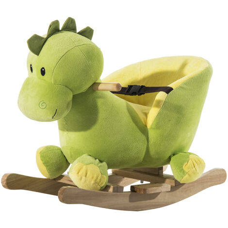 HOMCOM Schaukeltier Drache mit Musik Metall, Pappelholz, Plüsch 60 x 33 x 45 cm Grün, Gelb