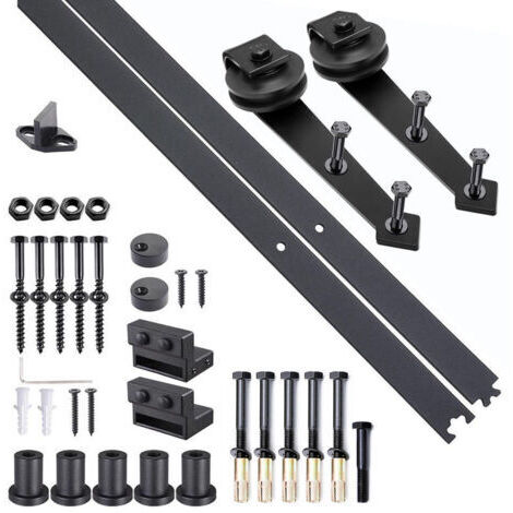 HOMCOM Schiebetürbeschlag für Türen mit einer Stärke von 35–45 mm, max. Breite 1 m, max. Belastung 100 kg, dunkelbrauner Stahl