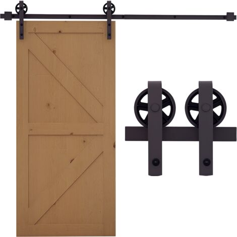 HOMCOM Schiebetürbeschlag Set 183 cm Komplett-Set mit Bodenführung Laufschiene für Schiebetürsystem Türschrauben-Set, für 1 Innentüren, Zimmertür, Holztür