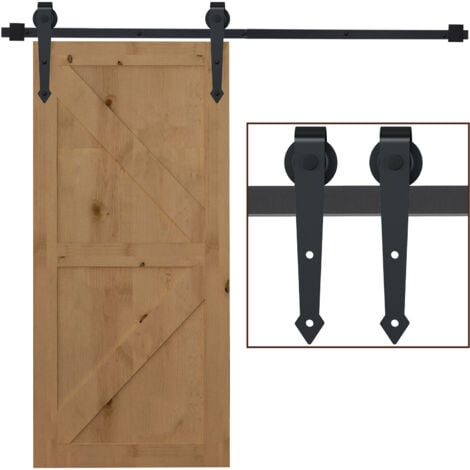 HOMCOM Schiebetüren-Beschlagsatz 200 cm Komplett-Set mit Schienen, Rollen, Anti-Sprung-Vorrichtungen, Türstopper, Schiebetürsystem aus Kohlenstoffstahl Schwarz