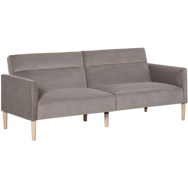 Homcom - Schlafsofa Polstersofa mit 180° einstellbarer Rückenlehne 2 sitzer Sofa Schaumstoff Velvet-Touch nordischer Design Grau 207 x 85 x 82 cm