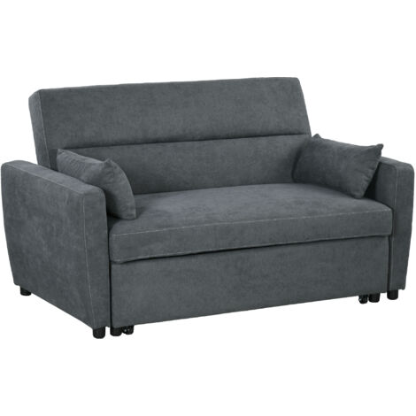 HOMCOM Schlafsofa, 2-Sitzer Sofa mit Schlaffunktion, Verstellbare Rückenlehne, Couch mit Kissen, Samtoptik, Schlafcouch mit Bettkasten für Wohnzimmer, Gästezimmer, Dunkelgrau