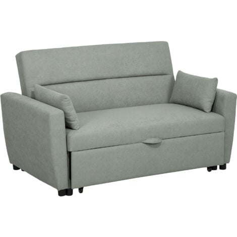 HOMCOM Schlafsofa, 2-Sitzer Sofa mit Schlaffunktion, Verstellbare Rückenlehne, Couch mit Kissen, Samtoptik, Schlafcouch für Wohnzimmer, Gästezimmer, Hellgrau