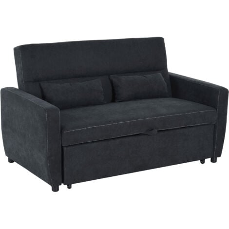 HOMCOM Schlafsofa, 2-Sitzer Sofa mit Schlaffunktion, Verstellbare Rückenlehne, Couch mit Kissen, Samtoptik, Schlafcouch für Wohnzimmer, Gästezimmer, Schwarz