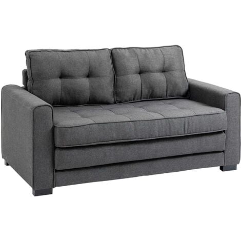 HOMCOM Schlafsofa Klappsofa 2-Sitzer Stoffsofa Bettsofa Sofa mit Schlaffunktion Sofagarnitur Leinen-Touch Gummiholz Grau 147,5 x 75 x 85 cm