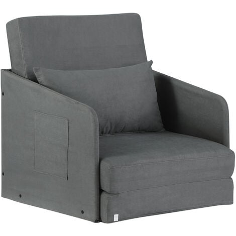 HOMCOM Schlafsofa Sofabett Einzelsofa Waschbarer Bezug 2 Seitentaschen Kissen Metall Grau 70 x 76 x 77 cm