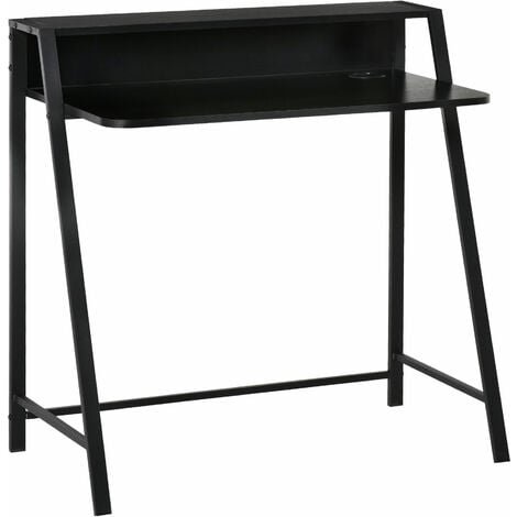 HOMCOM Schreibtisch, Computertisch mit Ablage und Kabel Management, moderner Schreibtisch mit Metallgestell für Arbeitszimmer, Schlafzimmer, Home Office, 84 x 45 x 85 cm, Schwarz