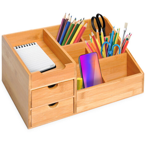 HOMCOM Schreibtischorganizer Aufbewahrungsbox Büro Box Organisation 2 Schubladen Natur L33 x B20,5 x H15,5 cm