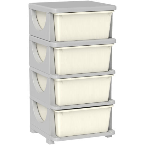 HOMCOM Schubladenschrank für Kinder mit Stauraum Aufbewahrungsboxen Spielzeug-Organizer Spielzeugkiste vier Ebene für Kinderzimmer 3-6 Jahre Kindermöbel Cremeweiß 37 x 37 x 76 cm