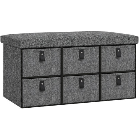 HOMCOM Schuhbank mit 6 Boxen, Sitzbank, Garderobenbank mit Leinenoptik, Schuhtruhe für 6 Paar Schuhe, für Diele, Flur, Dunkelgrau, 76,5 x 38 x 38 cm