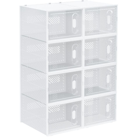 HOMCOM Schuhboxen 8er Set Schuhkarton stapelbar Schuhorganizer Schuhaufbewahrung Aufbewahrungsboxen Schuhschrank Regalsystem mit transparent Tür für Schuhe bis Größe 45, Transparent+Weiß