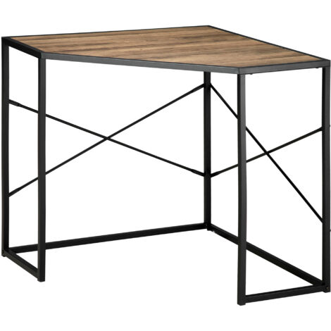 HOMCOM Scrivania Angolare a L per Computer in Acciaio e Truciolato, 80x80x77.5 cm, Nera e Marrone