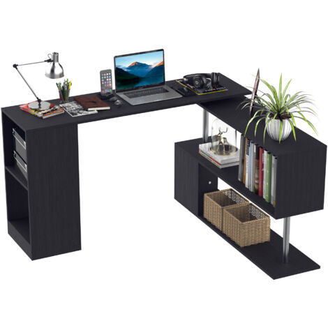 HOMCOM Scrivania Angolare per Computer con Scaffali routazione a 360° forma L in legno