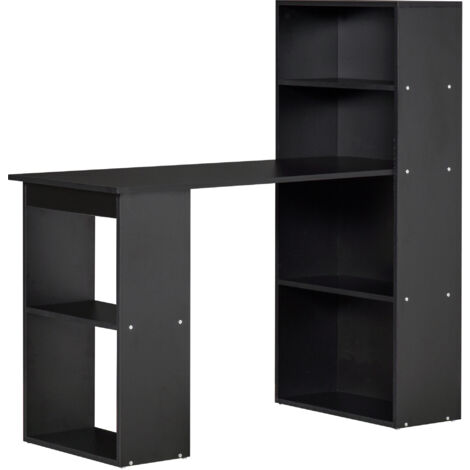 HOMCOM Scrivania con Libreria in Legno a 6 Ripiani Portaoggetti Nero