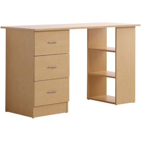 main image of "Homcom Scrivania moderna con 3 Cassetti e Ripiani in Legno Naturale 120x49x72cm"