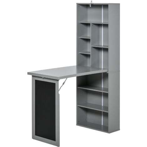 HOMCOM Scrivania Moderna Pieghevole con Libreria e Lavagna 98x51x153cm Grigio